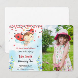 Water Color Ladybug Birthday Photo Invitation