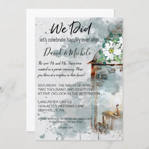 Water Color Lantern  Flowers Post Wedding Party Invitation