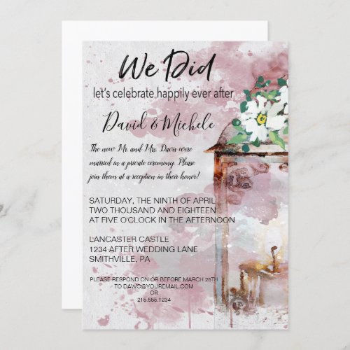 Water Color Lantern  Flowers Post Wedding Party Invitation