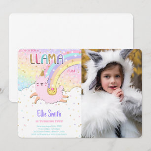 Water Color Llama Birthday Photo Invitation