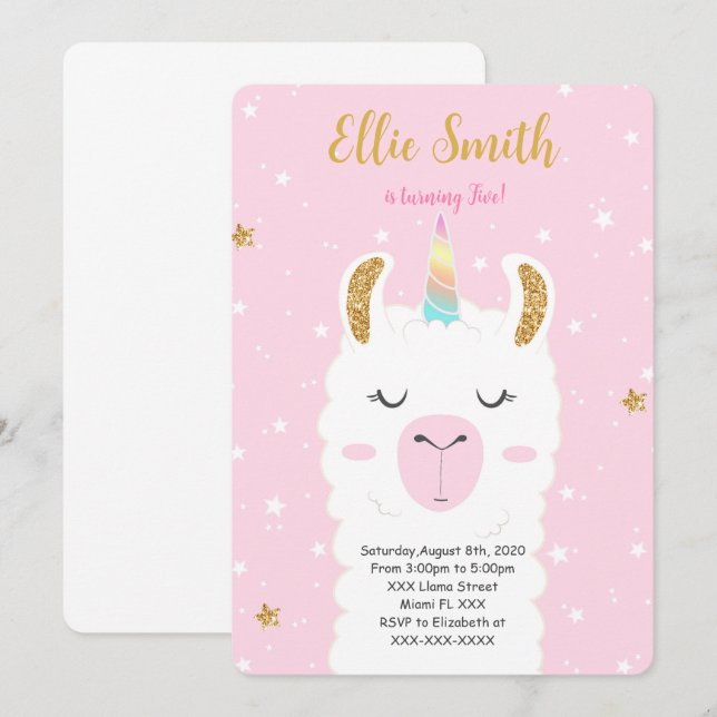 Water Color Llama Invitation (Front/Back)