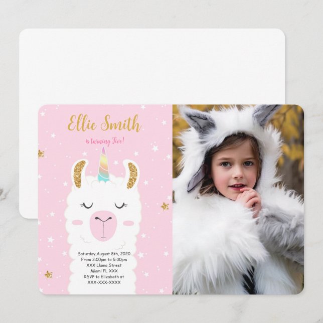 Water Color Llama Photo Invitation (Front/Back)