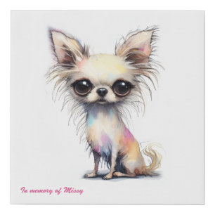 Water Color Long Hair Chihuahua large eyes Faux Canvas Print