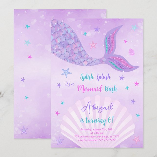 Water Color Mermaid Invitation (Front/Back)
