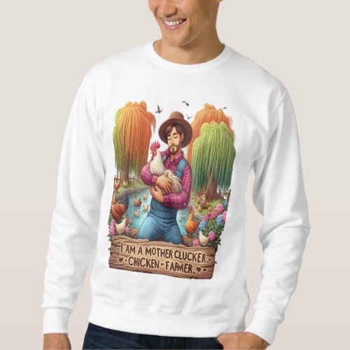 Water Color Mother Clucker Chicken Farmer  Sweatshirt
