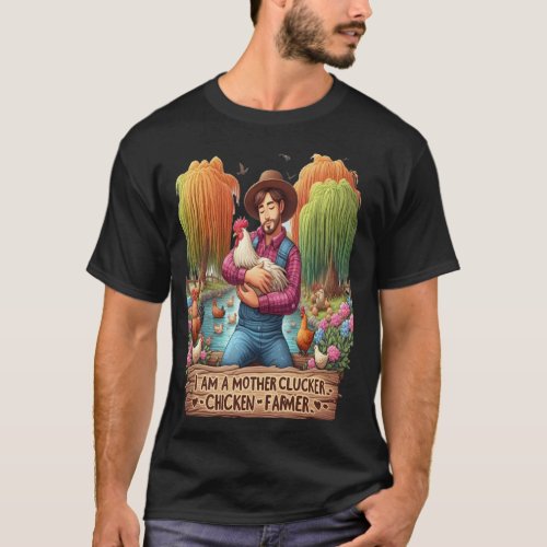 Water Color Mother Clucker Chicken Farmer  T_Shirt