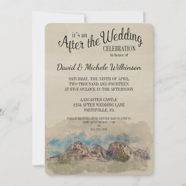 Water Color Mountains After Wedding Party Invite (Front)