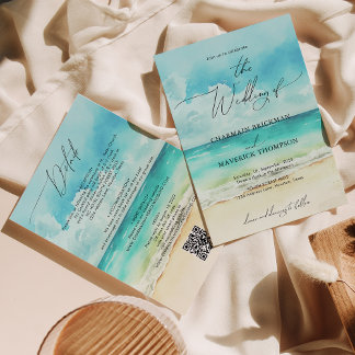 Water Color Ocean Beach Budget Wedding Invitation
