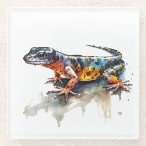 Water color painting of a colorful salamander glass coaster