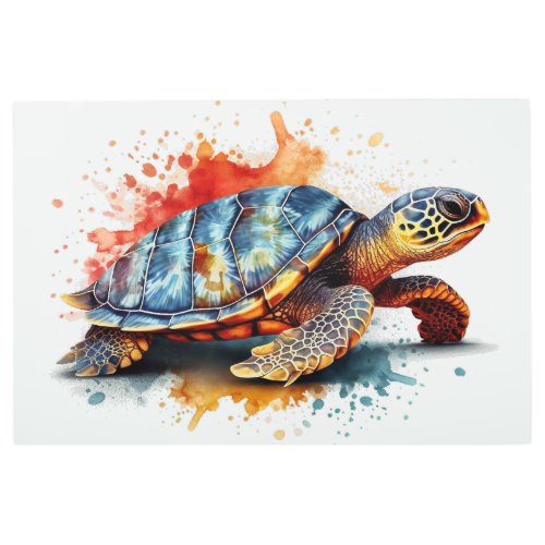 water color painting of a colorful turtle metal print