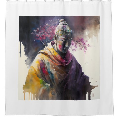water color painting of korean buddha shower curtain
