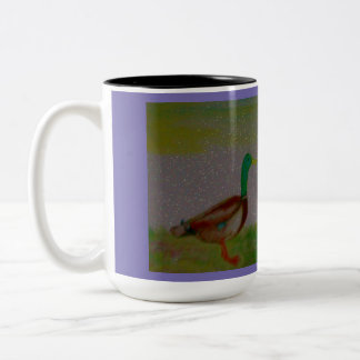 Water Color Painting, Pond Buddies Two-Tone Coffee Mug