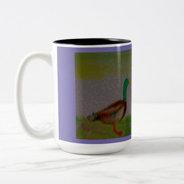 Water Color Painting, Pond Buddies Two-Tone Coffee Mug (Left)