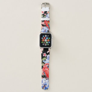 Water color pattern with flowers roses, iris, hibi apple watch band