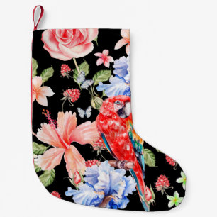 Water color pattern with flowers roses, iris, hibi small christmas stocking