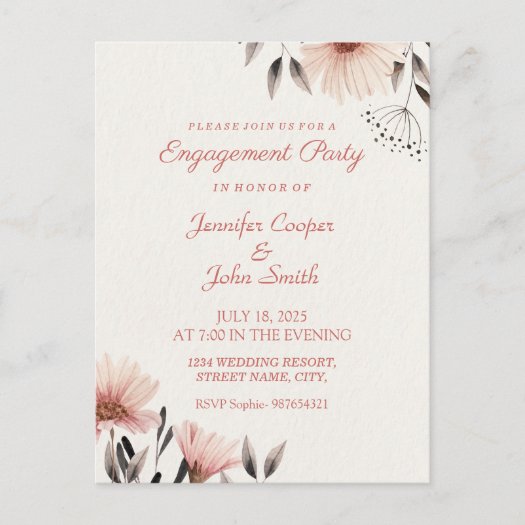 Water Color Pink Floral  Engagement Party