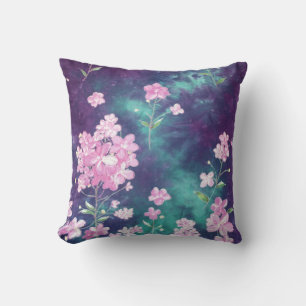 Water Color Pink Flowers Purple Tie Dye Dreamer Throw Pillow