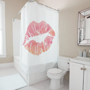 Water Color Pink Lips Shower Curtain