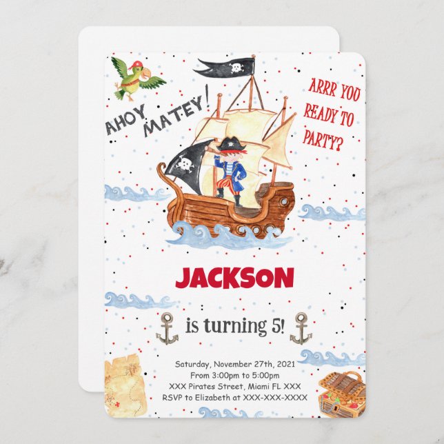 Water Color Pirate Invitation (Front/Back)