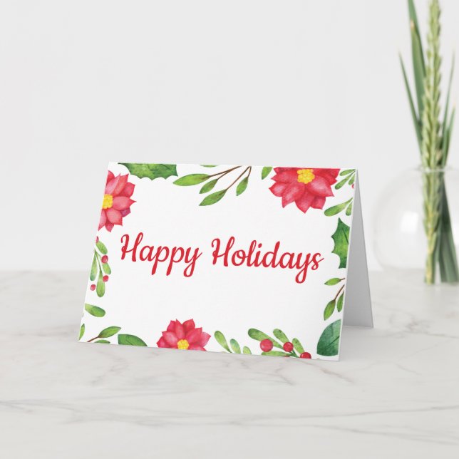 Water Color Poinsettia Holiday Card (Front)