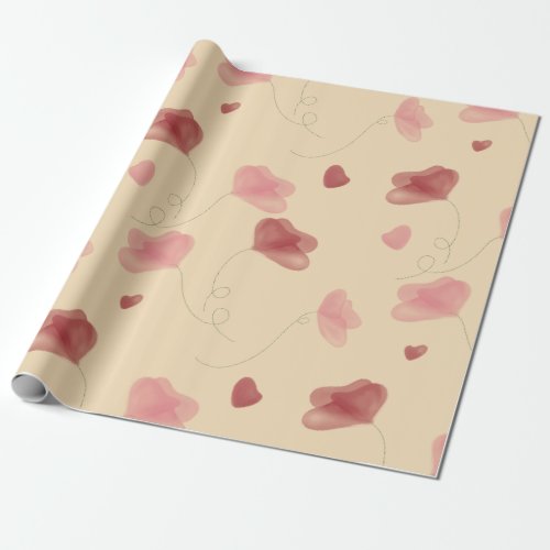 Water color poppy flower  wrapping paper