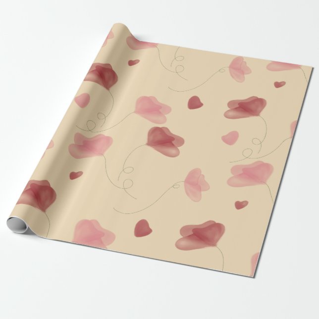 Water color poppy flower  wrapping paper (Unrolled)
