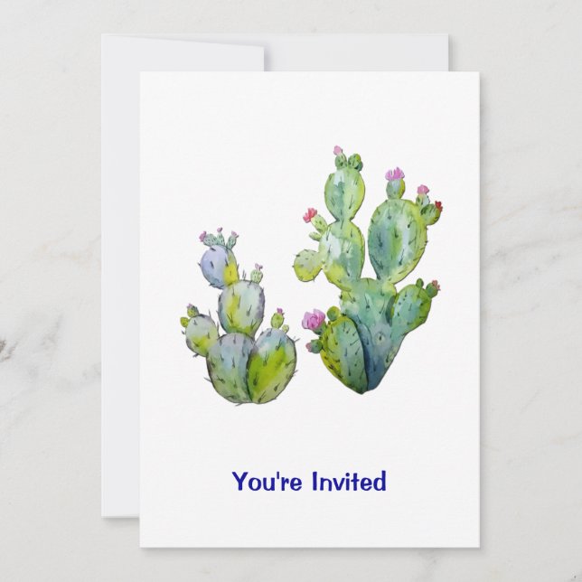 Water Color Prickly Pear Cactus Invitation (Front)