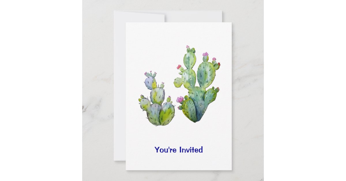 Water Color Prickly Pear Cactus Invitation | Zazzle