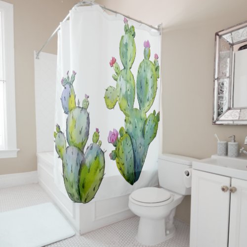 Water Color Prickly Pear Cactus Shower Curtain