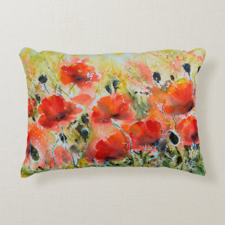Water color red poppy flowers painting. Flowers in Accent Pillow