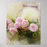 water color roses and basket poster