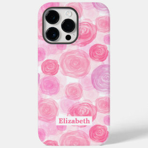 Water Color Roses Pattern With Your Name Case-Mate iPhone 14 Pro Max Case