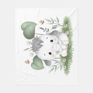 Water Color Safari Elephant in Baby design Fleece Blanket