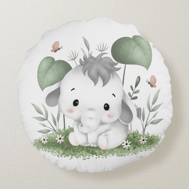 Water Color Safari Elephant in Baby design Round Pillow (Back)