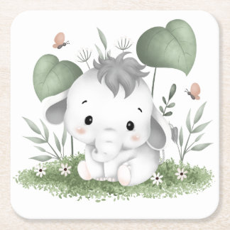 Water Color Safari Elephant in Baby design Square Paper Coaster