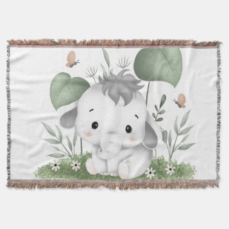 Water Color Safari Elephant in Baby design Throw Blanket