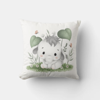 Water Color Safari Elephant in Baby design Throw Pillow