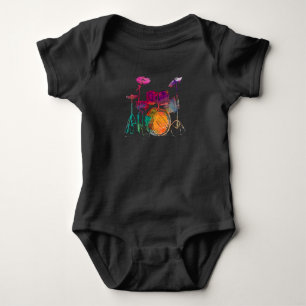 Water Color Style Drummer Drum Set Drummer Baby Bodysuit