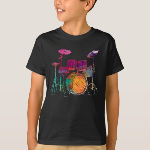 Water Color Style Drummer Drum Set  Drummer T_Shirt