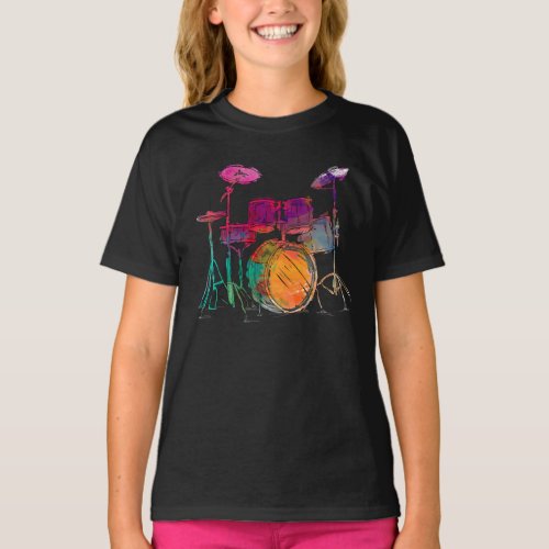 Water Color Style Drummer Drum Set  Drummer T_Shirt