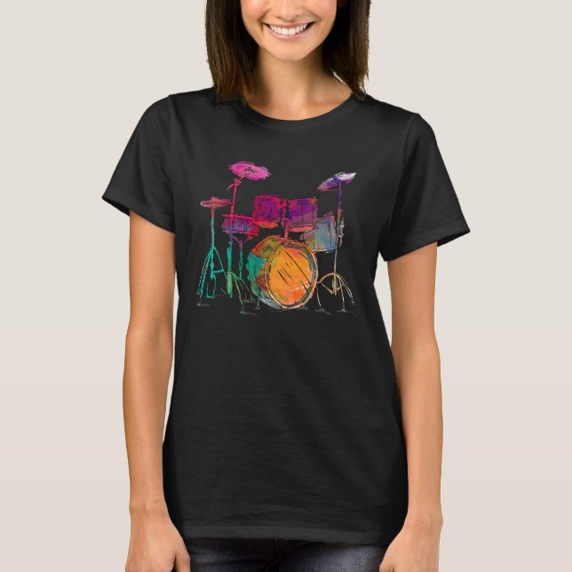 Water Color Style Drummer Drum Set  Drummer T-Shirt (Front)