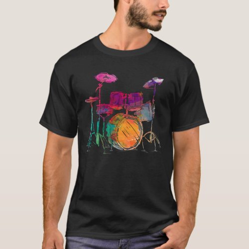 Water Color Style Drummer Drum Set  Drummer T_Shirt