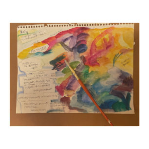 Water Color Swatch with Brush Wood Wall Art