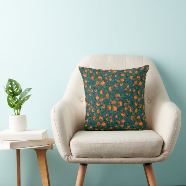 Water color Tangerines on Dark background Throw Pillow (Chair)