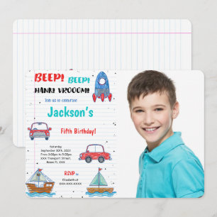 Water Color Transportation Birthday Photo Invitation