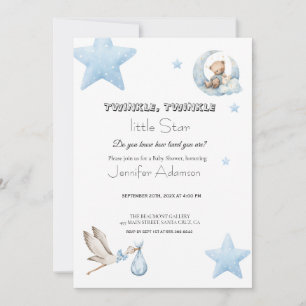 Water color twinkle twinkle little star boy baby invitation