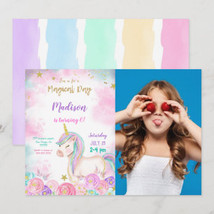 Water Color Unicorn Birthday Photo Invitation