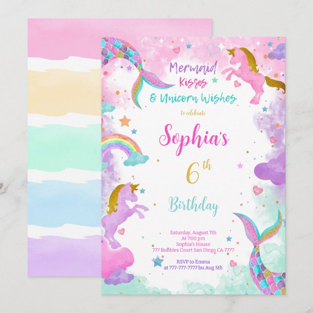 Water Color Unicorn Invitation (Front/Back)