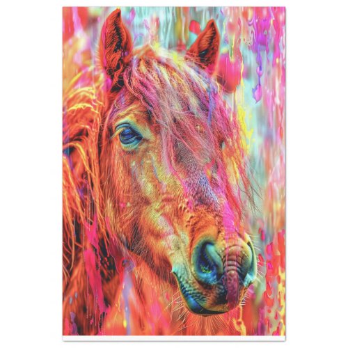 Water Color Vibrant Painted Horse Decoupage Tissue Paper