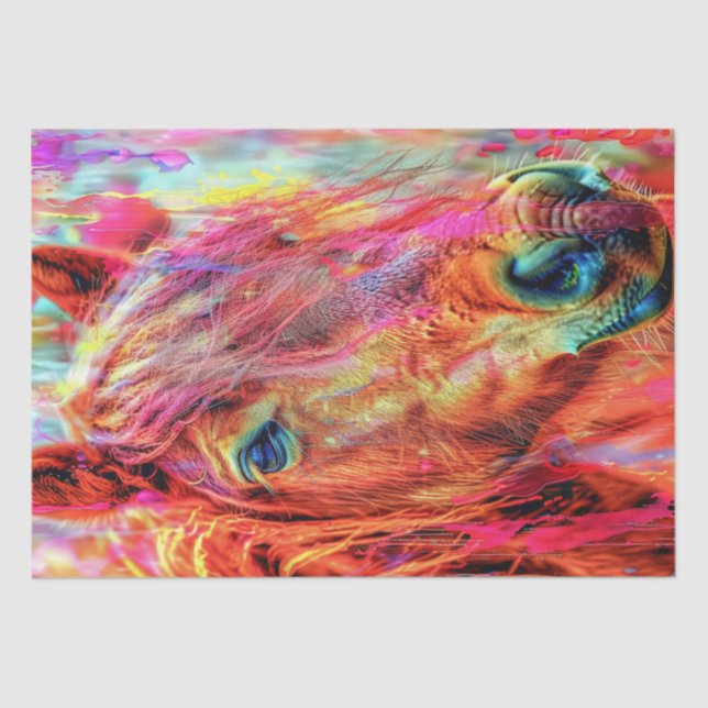 Water Color Vibrant Painted Horse Decoupage Tissue Paper (Front)